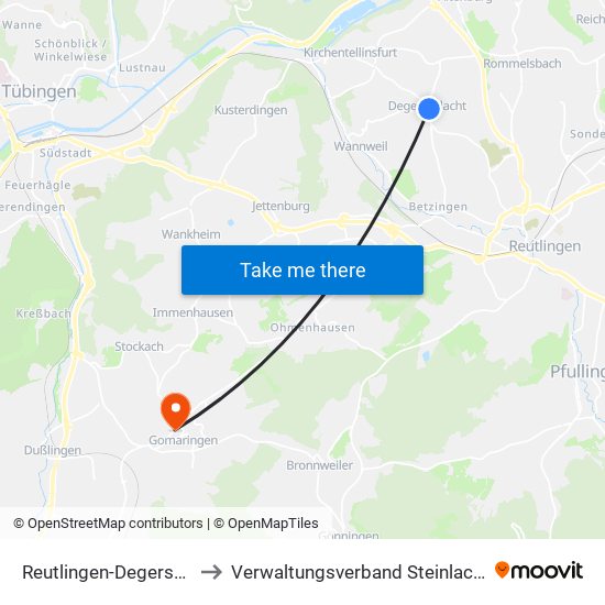Reutlingen-Degerschlacht to Verwaltungsverband Steinlach-Wiesaz map