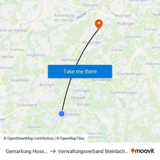 Gemarkung Hossingen to Verwaltungsverband Steinlach-Wiesaz map