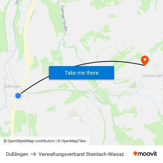 Dußlingen to Verwaltungsverband Steinlach-Wiesaz map