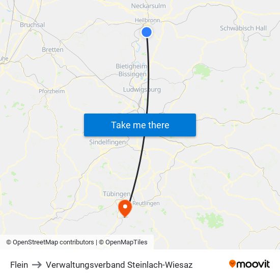 Flein to Verwaltungsverband Steinlach-Wiesaz map