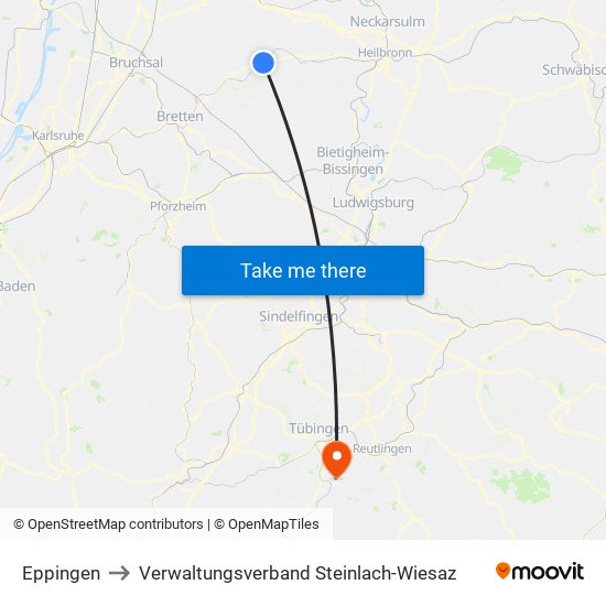 Eppingen to Verwaltungsverband Steinlach-Wiesaz map