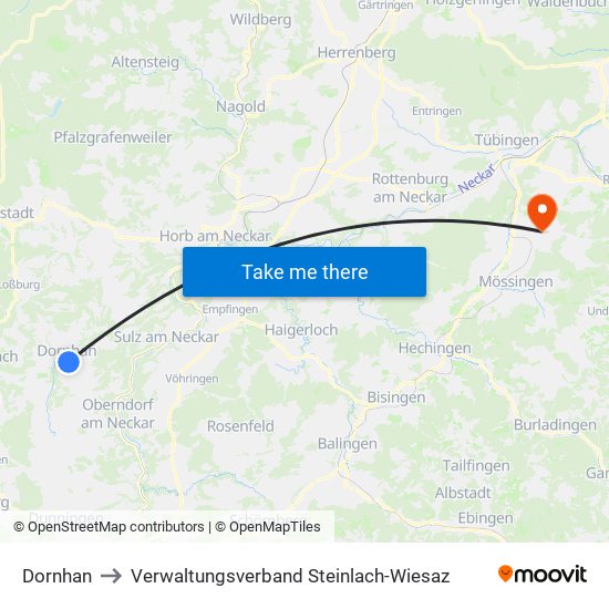 Dornhan to Verwaltungsverband Steinlach-Wiesaz map