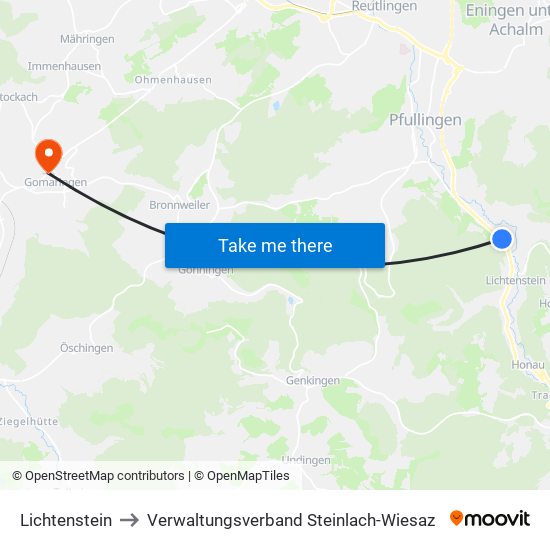 Lichtenstein to Verwaltungsverband Steinlach-Wiesaz map