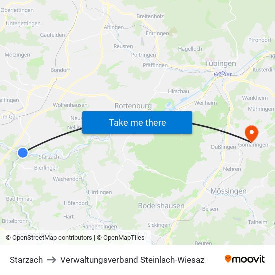 Starzach to Verwaltungsverband Steinlach-Wiesaz map