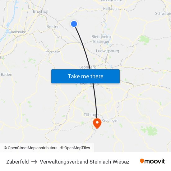 Zaberfeld to Verwaltungsverband Steinlach-Wiesaz map