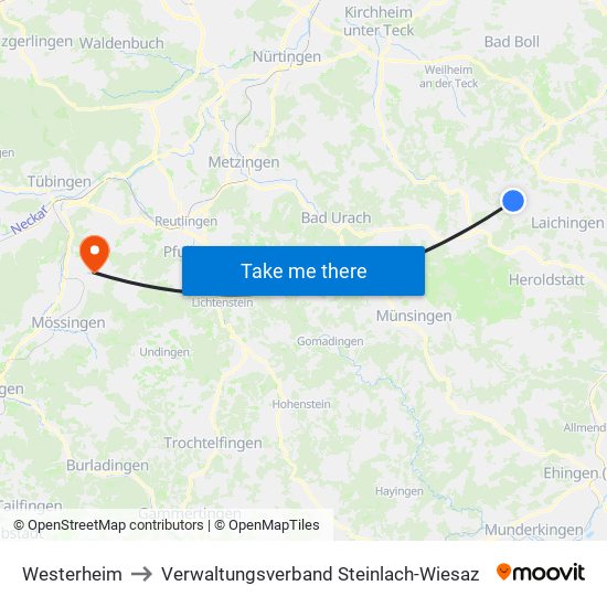 Westerheim to Verwaltungsverband Steinlach-Wiesaz map