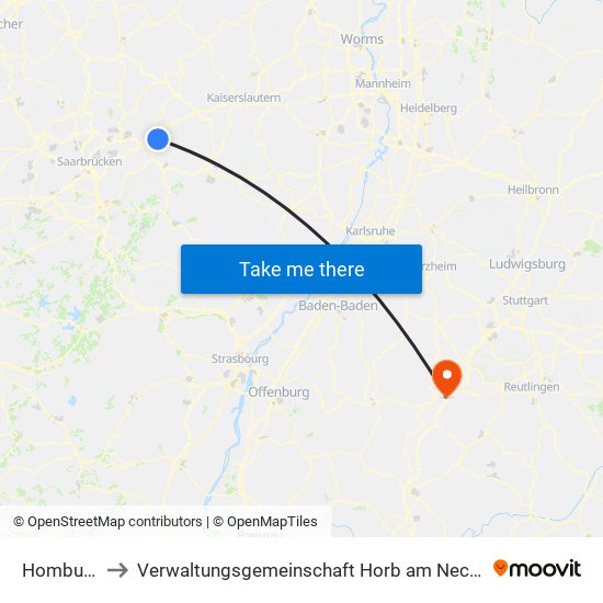 Homburg to Verwaltungsgemeinschaft Horb am Neckar map