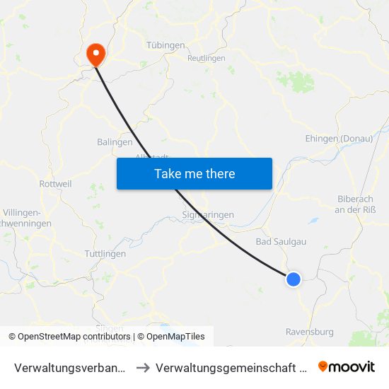 Verwaltungsverband Altshausen to Verwaltungsgemeinschaft Horb am Neckar map