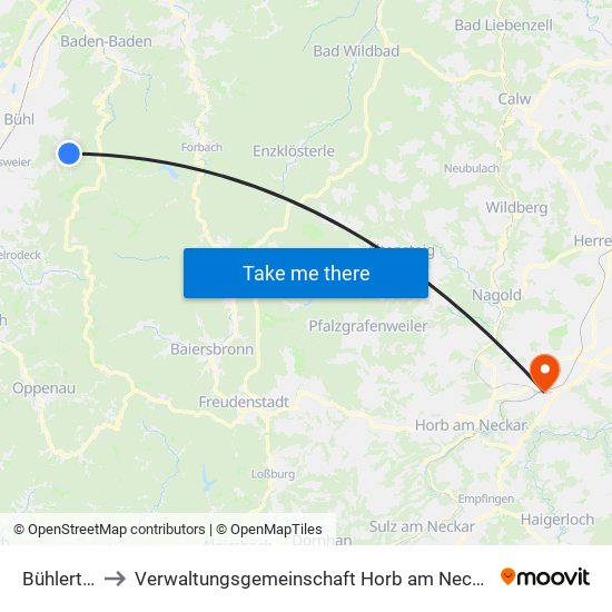 Bühlertal to Verwaltungsgemeinschaft Horb am Neckar map