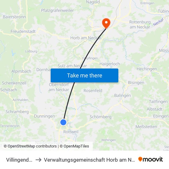 Villingendorf to Verwaltungsgemeinschaft Horb am Neckar map