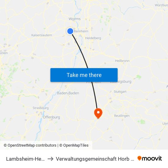 Lambsheim-Heßheim to Verwaltungsgemeinschaft Horb am Neckar map