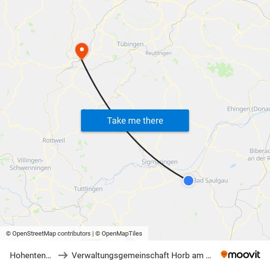 Hohentengen to Verwaltungsgemeinschaft Horb am Neckar map