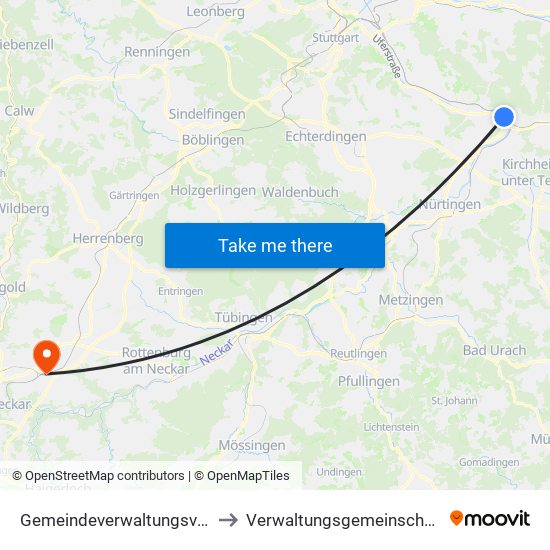 Gemeindeverwaltungsverband Plochingen to Verwaltungsgemeinschaft Horb am Neckar map