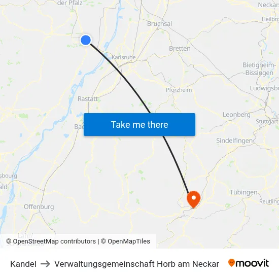 Kandel to Verwaltungsgemeinschaft Horb am Neckar map
