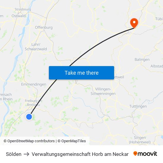 Sölden to Verwaltungsgemeinschaft Horb am Neckar map