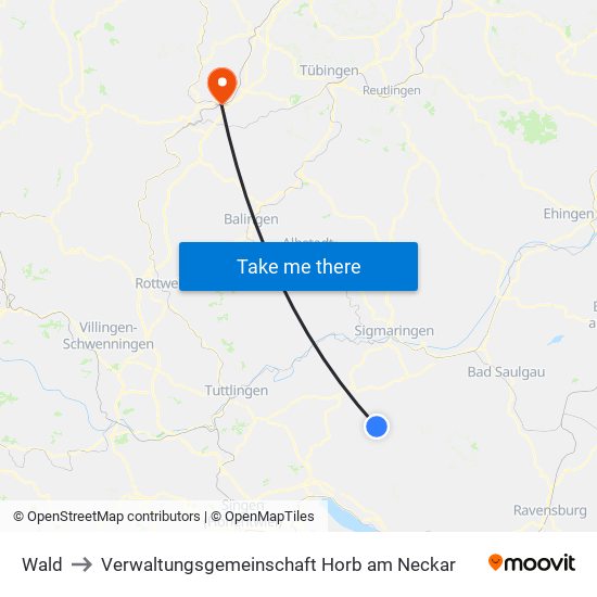 Wald to Verwaltungsgemeinschaft Horb am Neckar map