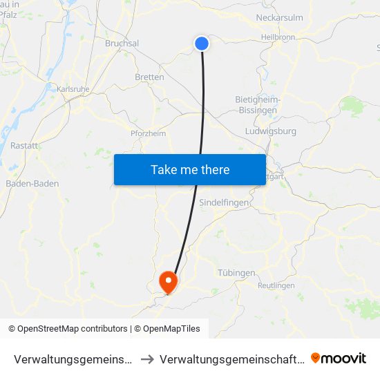 Verwaltungsgemeinschaft Eppingen to Verwaltungsgemeinschaft Horb am Neckar map