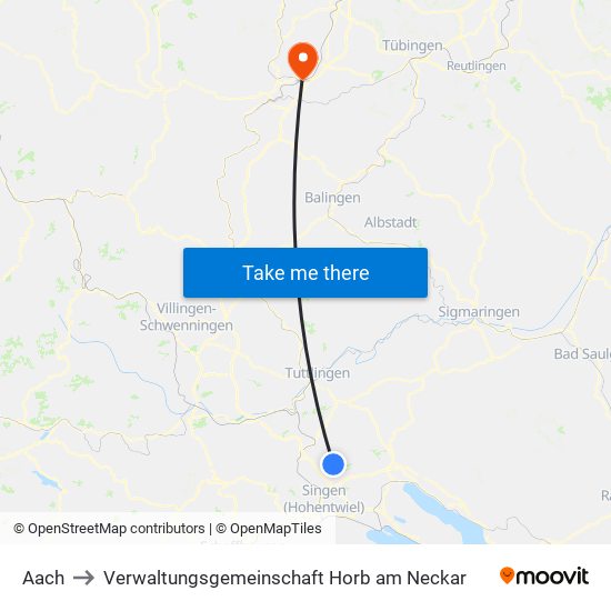Aach to Verwaltungsgemeinschaft Horb am Neckar map