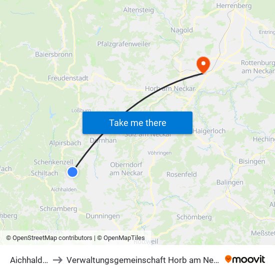 Aichhalden to Verwaltungsgemeinschaft Horb am Neckar map
