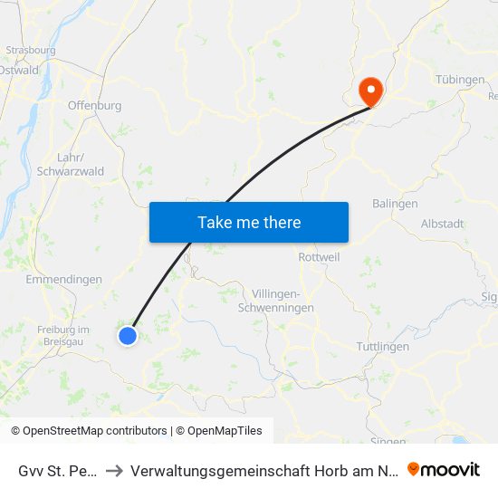 Gvv St. Peter to Verwaltungsgemeinschaft Horb am Neckar map