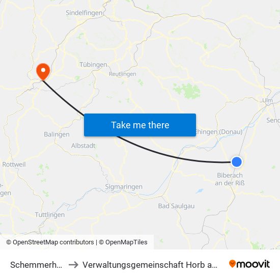 Schemmerhofen to Verwaltungsgemeinschaft Horb am Neckar map