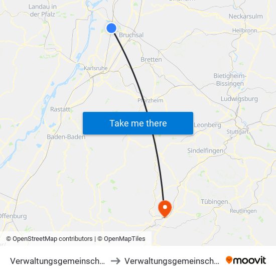 Verwaltungsgemeinschaft Graben-Neudorf to Verwaltungsgemeinschaft Horb am Neckar map