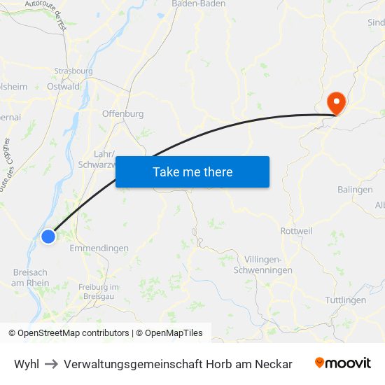 Wyhl to Verwaltungsgemeinschaft Horb am Neckar map