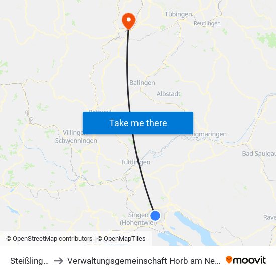 Steißlingen to Verwaltungsgemeinschaft Horb am Neckar map