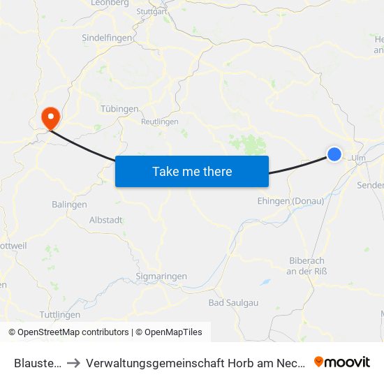Blaustein to Verwaltungsgemeinschaft Horb am Neckar map