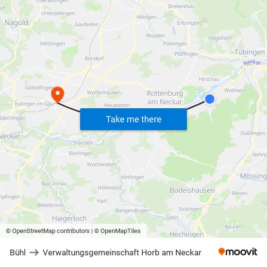 Bühl to Verwaltungsgemeinschaft Horb am Neckar map