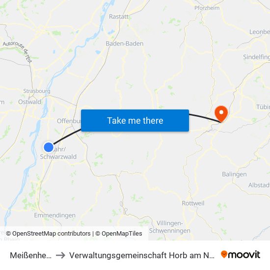 Meißenheim to Verwaltungsgemeinschaft Horb am Neckar map