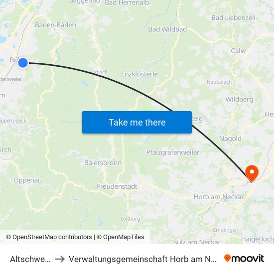Altschweier to Verwaltungsgemeinschaft Horb am Neckar map