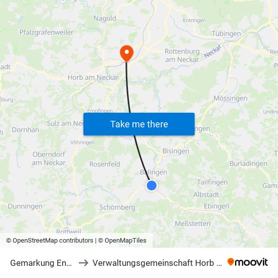 Gemarkung Endingen to Verwaltungsgemeinschaft Horb am Neckar map
