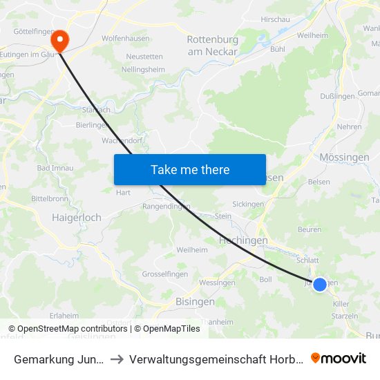 Gemarkung Jungingen to Verwaltungsgemeinschaft Horb am Neckar map