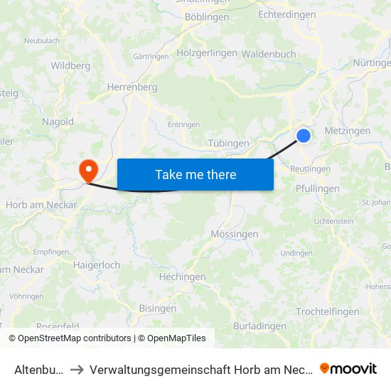 Altenburg to Verwaltungsgemeinschaft Horb am Neckar map
