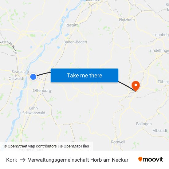Kork to Verwaltungsgemeinschaft Horb am Neckar map