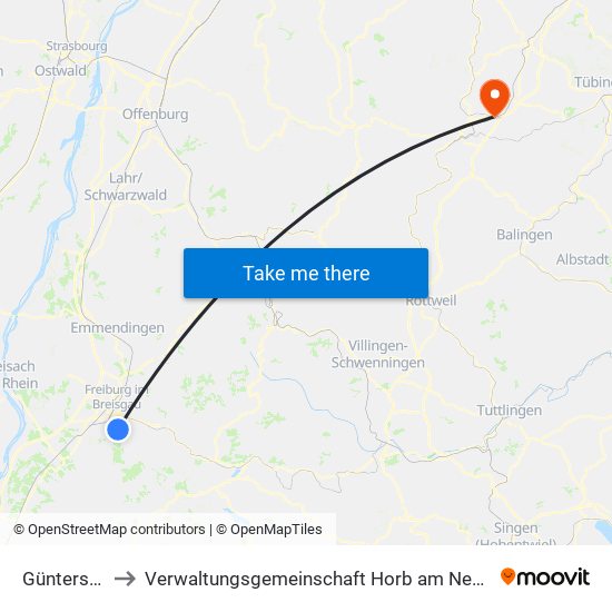 Günterstal to Verwaltungsgemeinschaft Horb am Neckar map