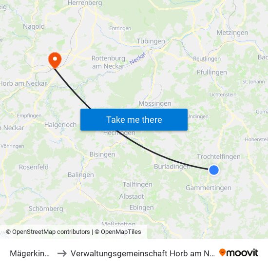 Mägerkingen to Verwaltungsgemeinschaft Horb am Neckar map