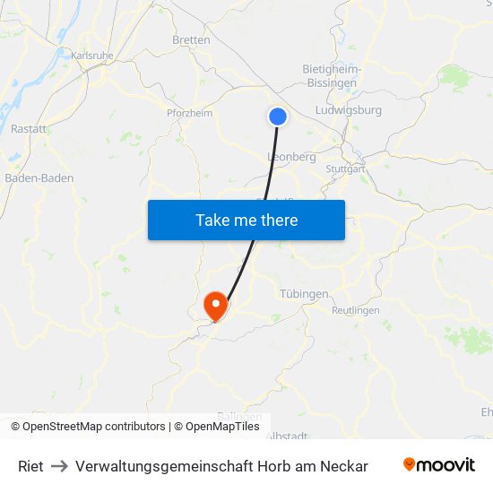 Riet to Verwaltungsgemeinschaft Horb am Neckar map