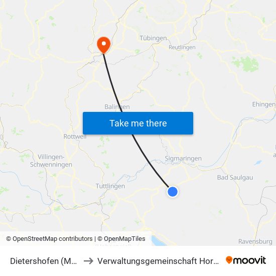 Dietershofen (Meßkirch) to Verwaltungsgemeinschaft Horb am Neckar map