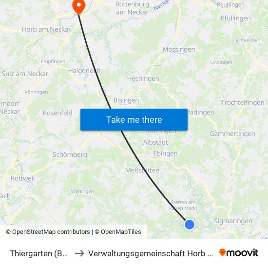 Thiergarten (Beuron) to Verwaltungsgemeinschaft Horb am Neckar map