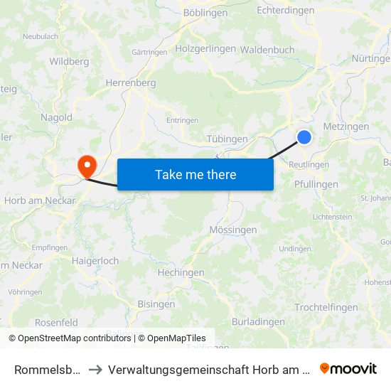 Rommelsbach to Verwaltungsgemeinschaft Horb am Neckar map