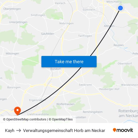 Kayh to Verwaltungsgemeinschaft Horb am Neckar map