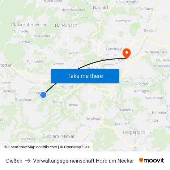 Dießen to Verwaltungsgemeinschaft Horb am Neckar map