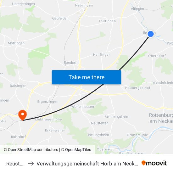 Reusten to Verwaltungsgemeinschaft Horb am Neckar map