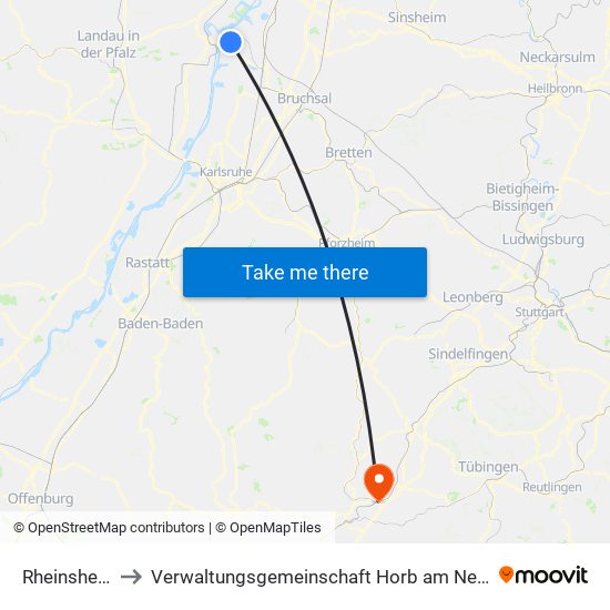 Rheinsheim to Verwaltungsgemeinschaft Horb am Neckar map
