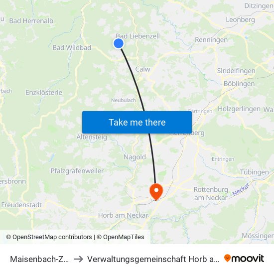 Maisenbach-Zainen to Verwaltungsgemeinschaft Horb am Neckar map