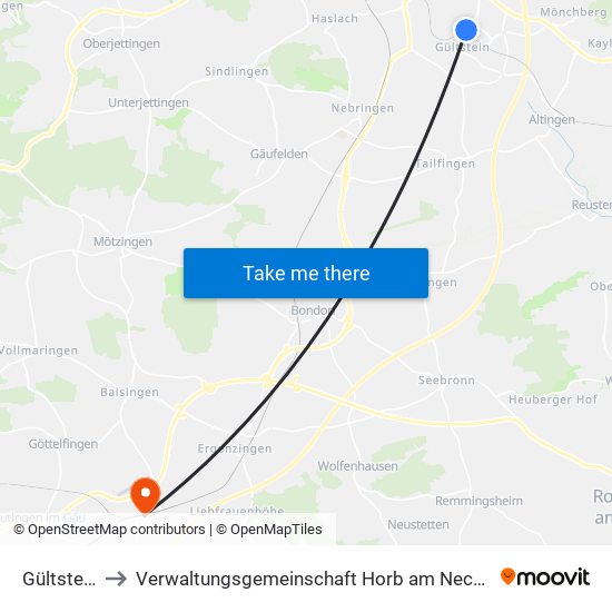 Gültstein to Verwaltungsgemeinschaft Horb am Neckar map