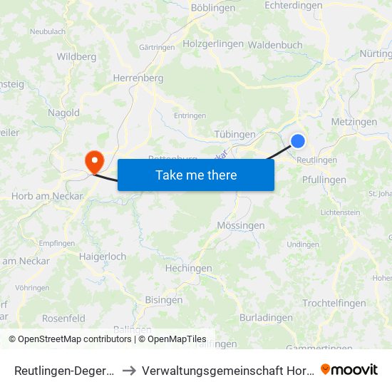 Reutlingen-Degerschlacht to Verwaltungsgemeinschaft Horb am Neckar map