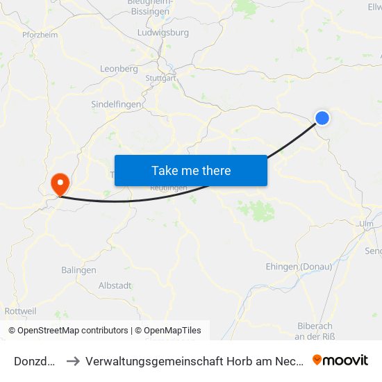 Donzdorf to Verwaltungsgemeinschaft Horb am Neckar map